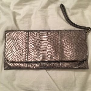 Metallic python clutch with removable wristlet